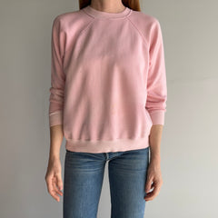 1980s American Fleece Wear Thin Soft Pink Sweatshirt