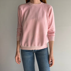 1980s American Fleece Wear Thin Soft Pink Sweatshirt