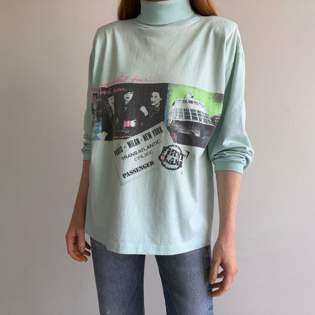 1980s Ultra Rad Boxy Turtleneck with Shoulder Pads Long Sleeve T-Shirt - Lots of Age Staining