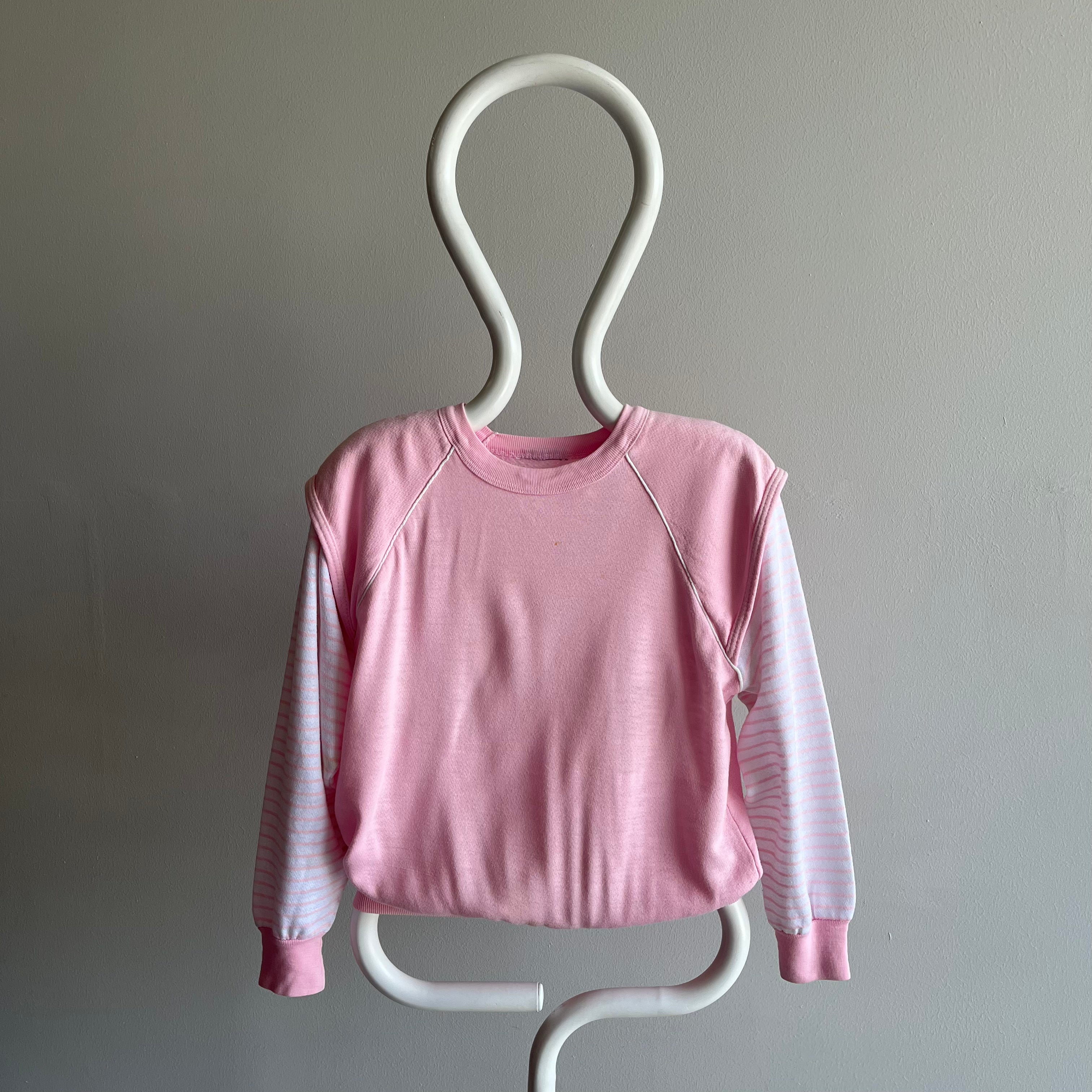 1980s Twofer Warm Up Long Sleeve Pink Striped Warm Up