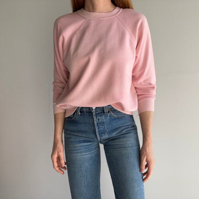 1980s American Fleece Wear Thin Soft Pink Sweatshirt