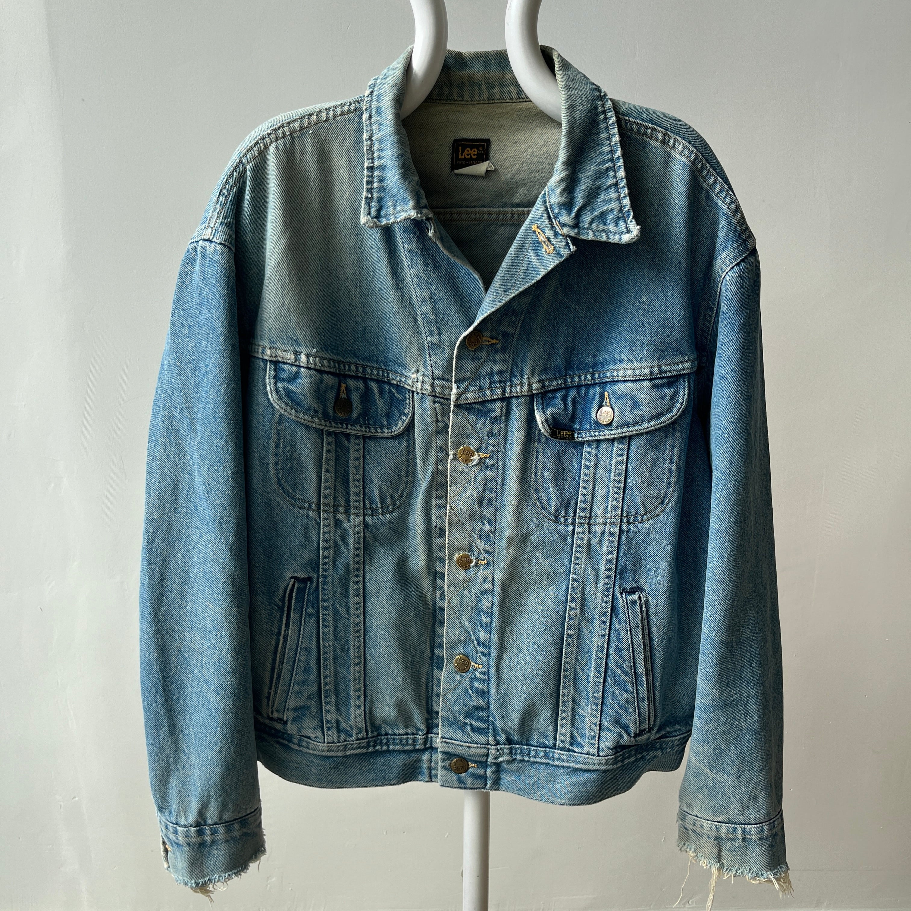 1980s Perfectly Tattered, Faded and Worn Lee Rider Denim Jean Jacket - WOWOWOWOW