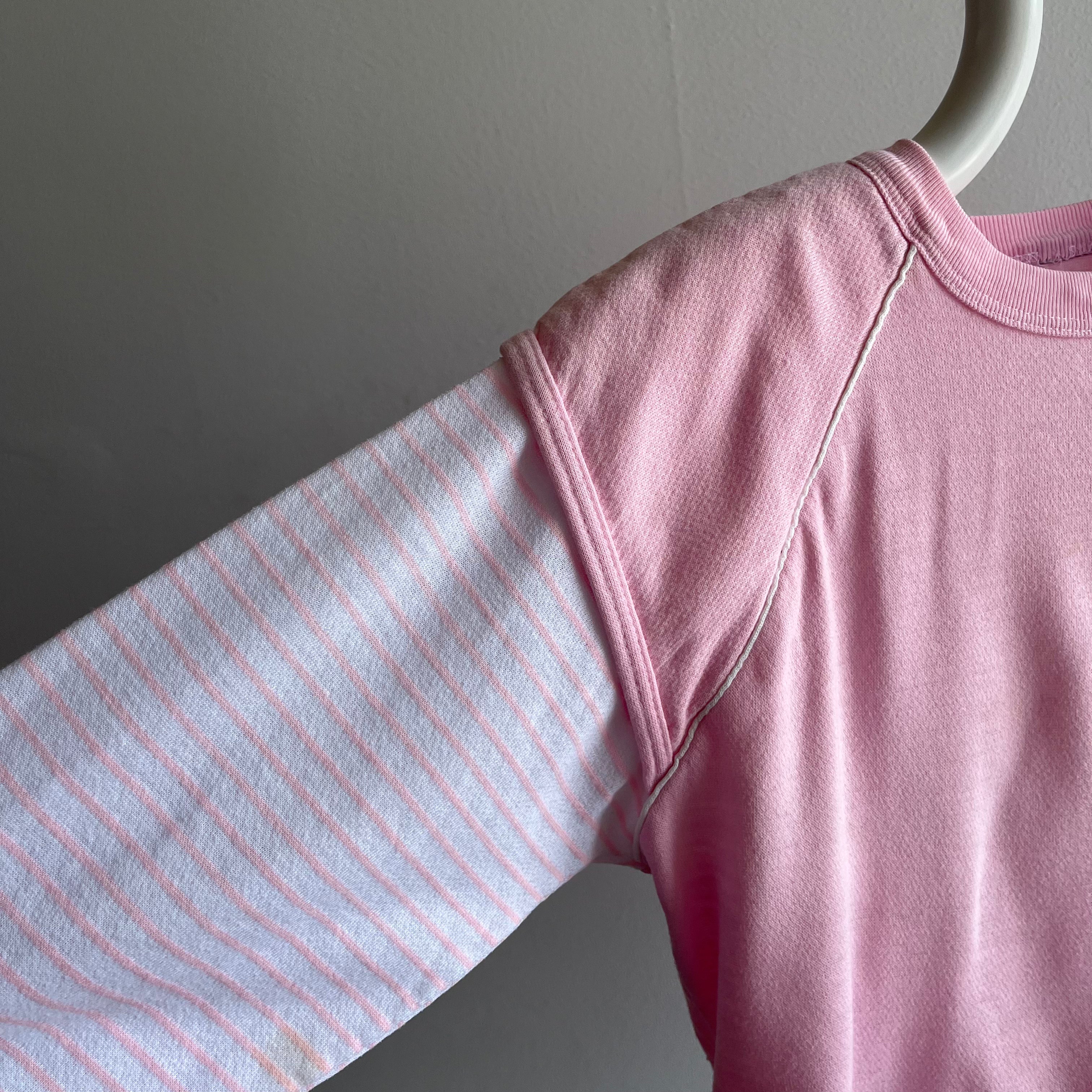 1980s Twofer Warm Up Long Sleeve Pink Striped Warm Up