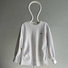 1980s Soft and Worn Heavyweight White Cotton Reverse Weave Sweatshirt