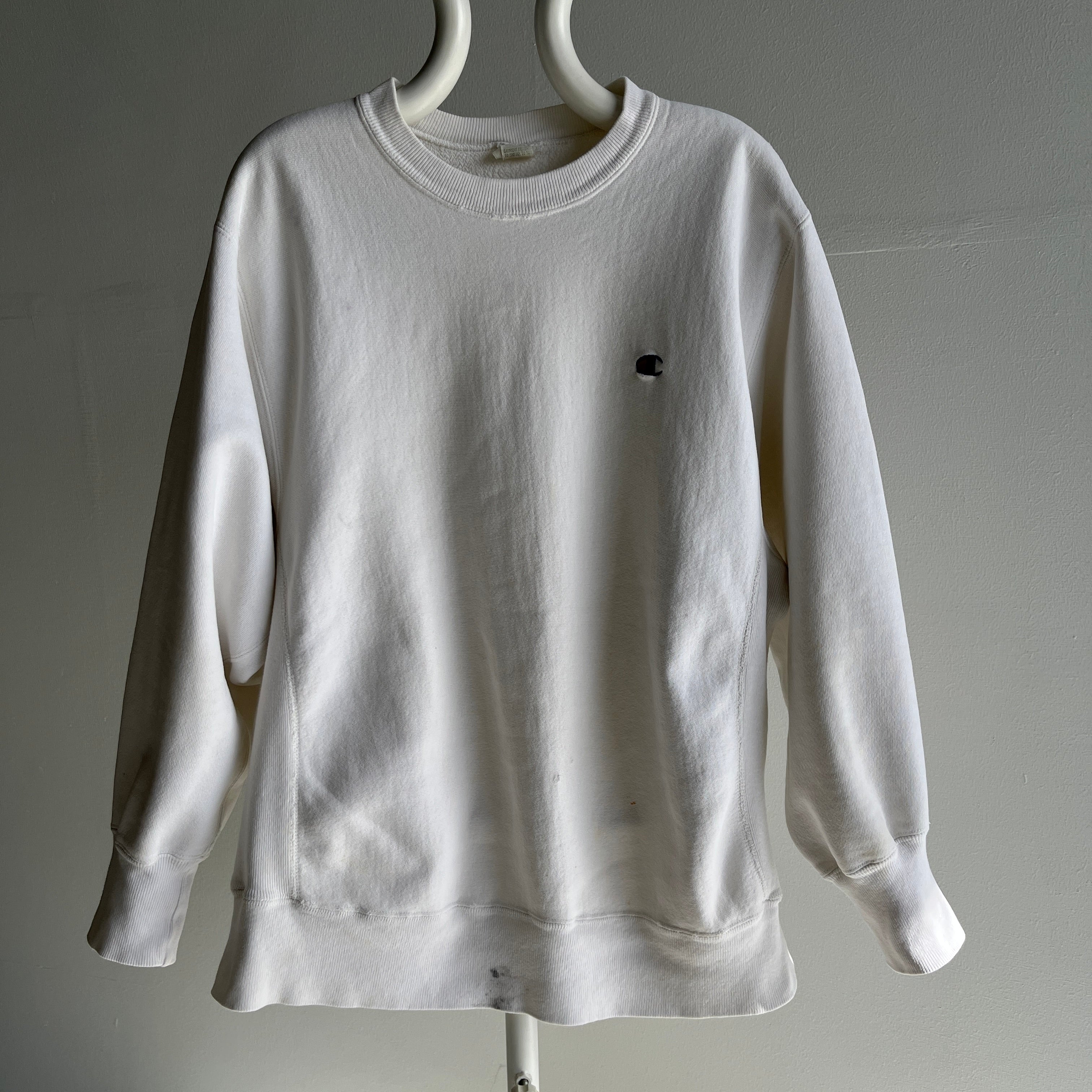 1980s Soft and Worn Heavyweight White Cotton Reverse Weave Sweatshirt