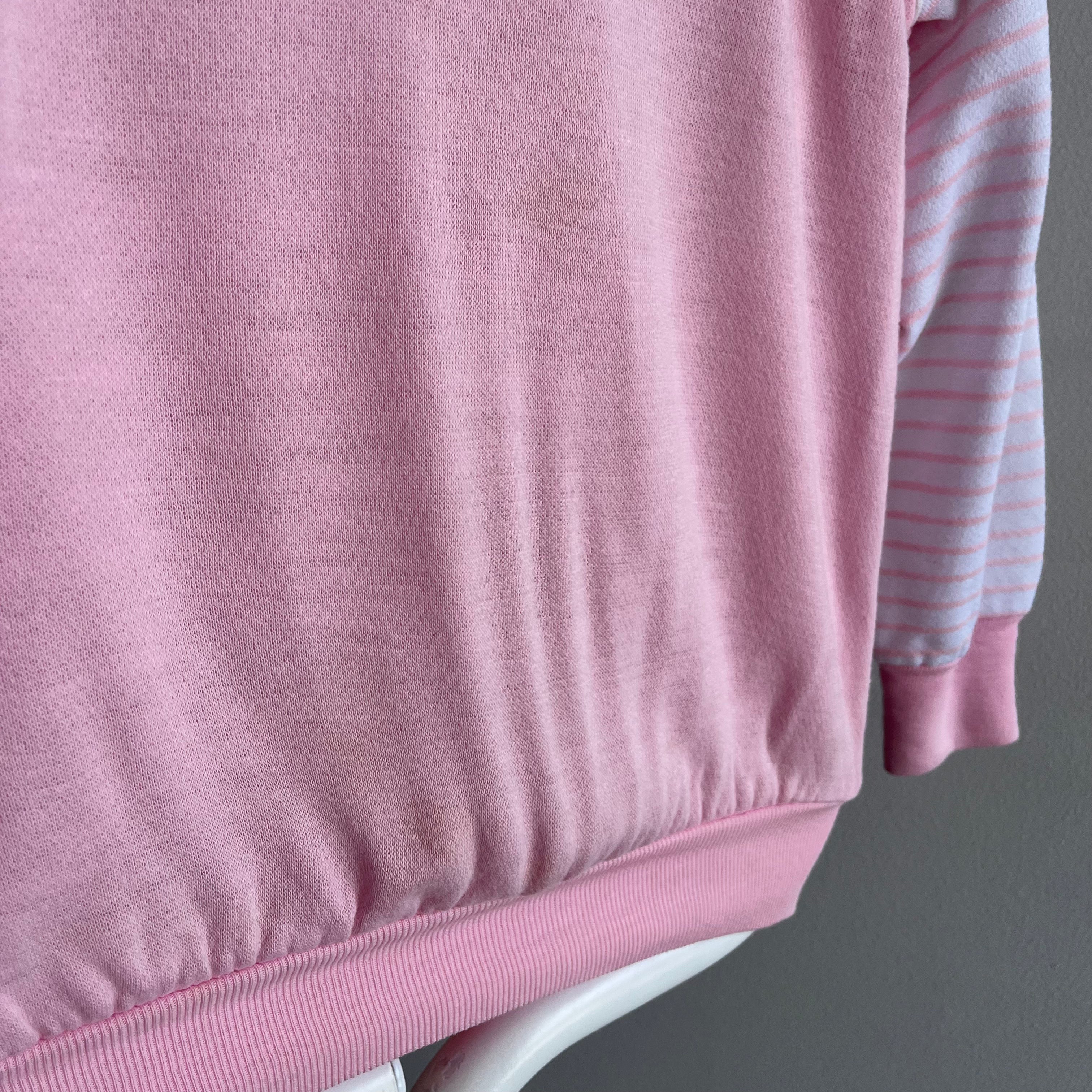 1980s Twofer Warm Up Long Sleeve Pink Striped Warm Up