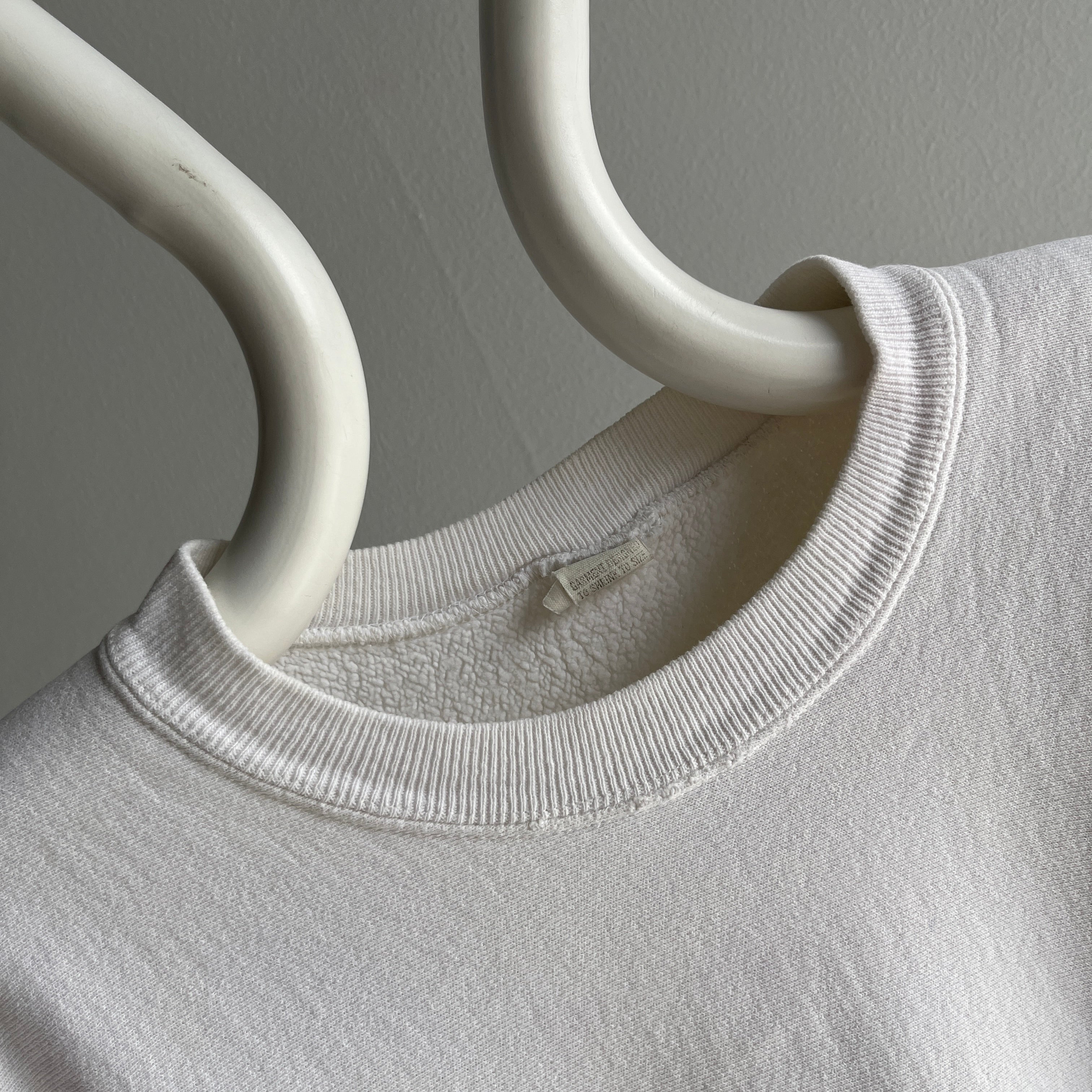 1980s Soft and Worn Heavyweight White Cotton Reverse Weave Sweatshirt