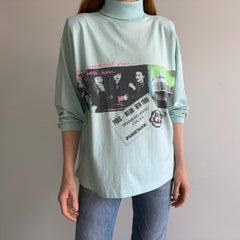 1980s Ultra Rad Boxy Turtleneck with Shoulder Pads Long Sleeve T-Shirt - Lots of Age Staining