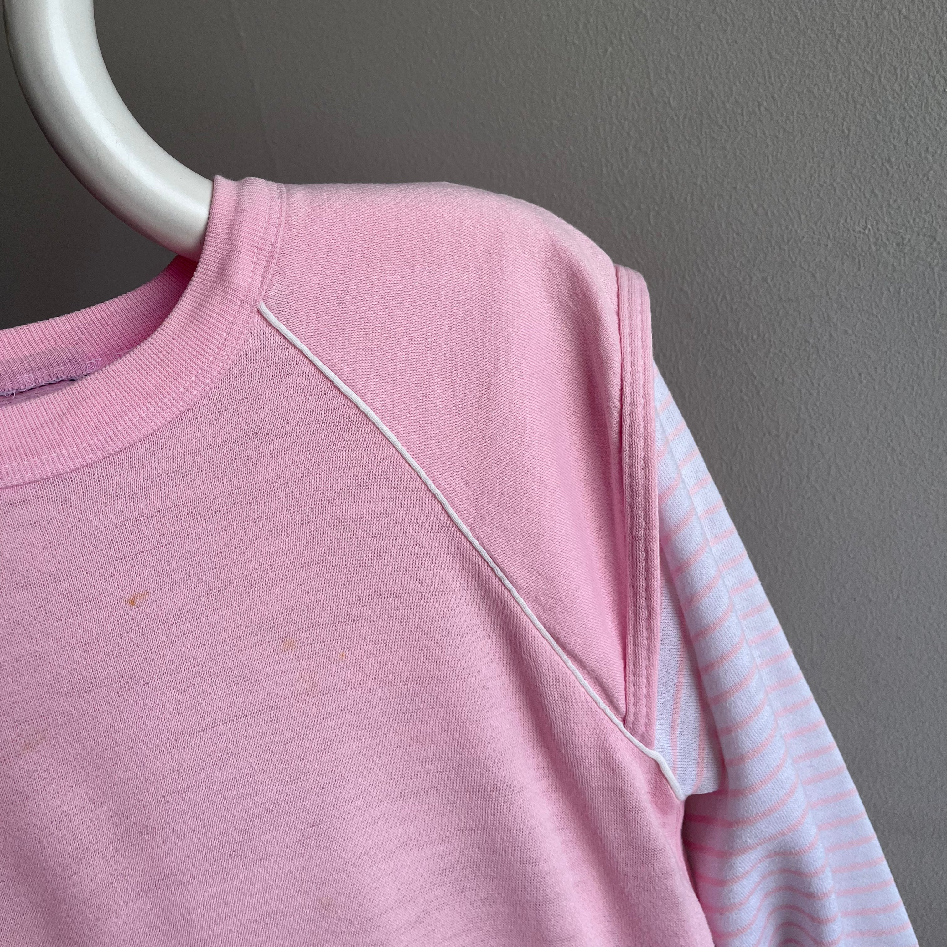 1980s Twofer Warm Up Long Sleeve Pink Striped Warm Up