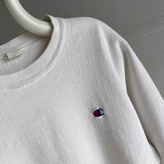 1980s Soft and Worn Heavyweight White Cotton Reverse Weave Sweatshirt