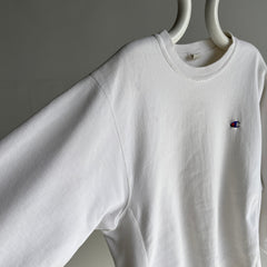 1980s Soft and Worn Heavyweight White Cotton Reverse Weave Sweatshirt