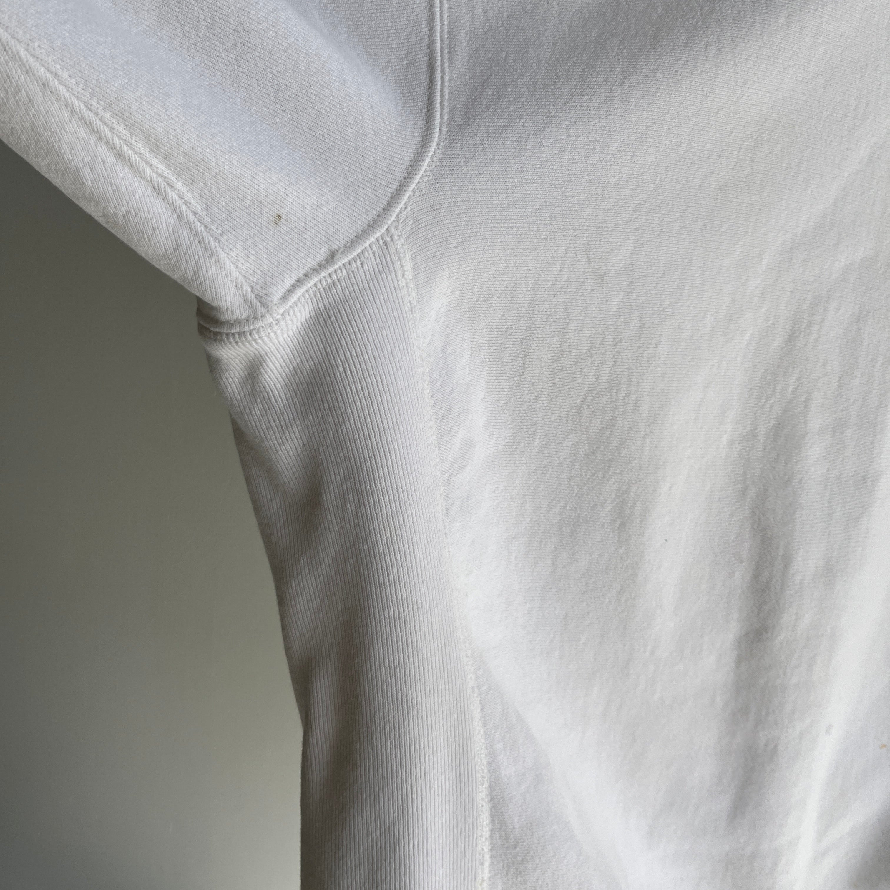 1980s Soft and Worn Heavyweight White Cotton Reverse Weave Sweatshirt