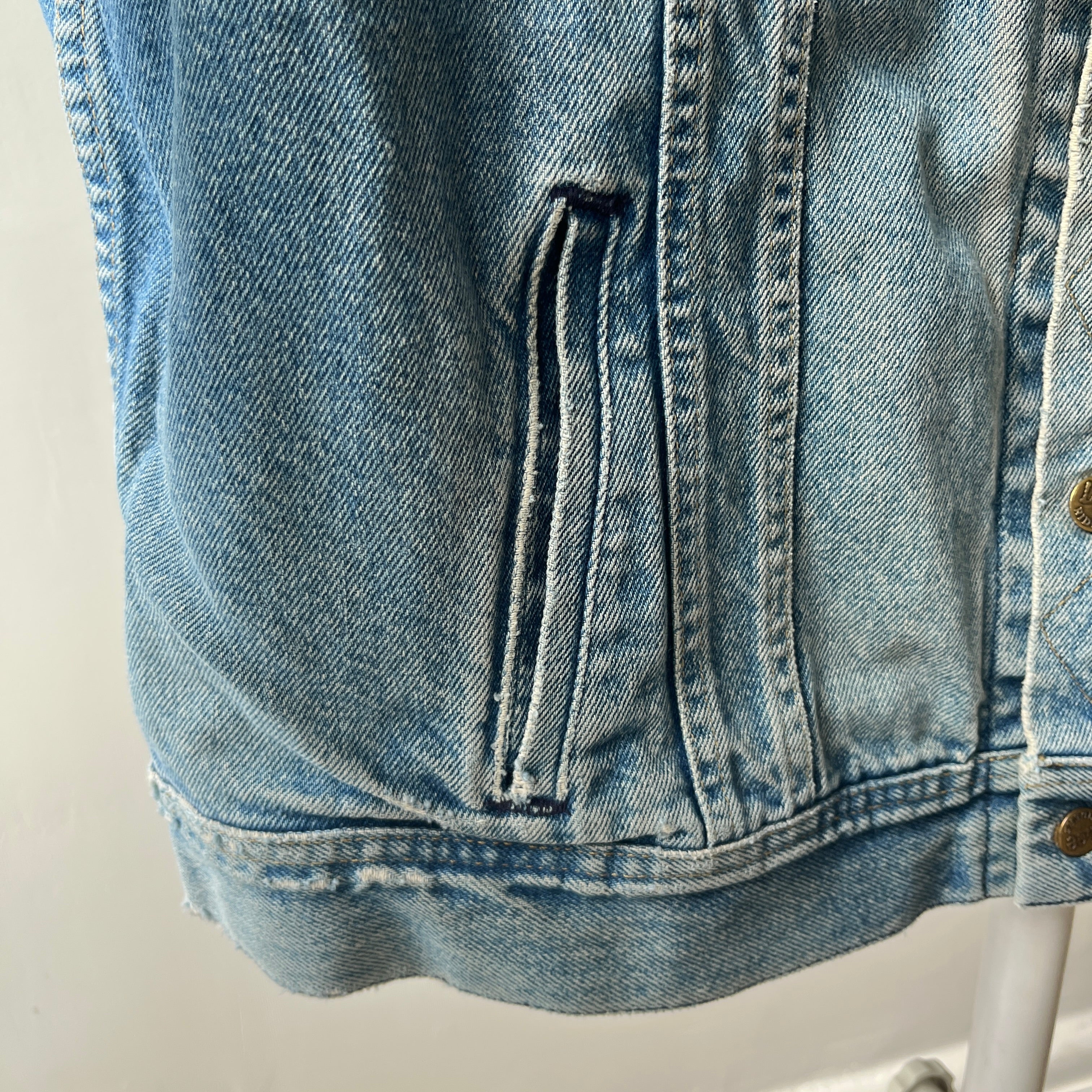 1980s Perfectly Tattered, Faded and Worn Lee Rider Denim Jean Jacket - WOWOWOWOW