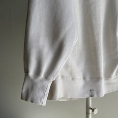 1980s Soft and Worn Heavyweight White Cotton Reverse Weave Sweatshirt