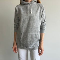 1990/2000s White Flakey Paint Stained Pull Over Gray Hoodie