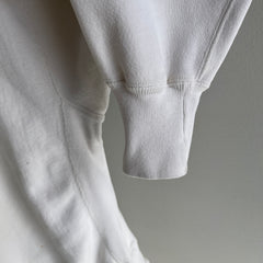 1980s Soft and Worn Heavyweight White Cotton Reverse Weave Sweatshirt