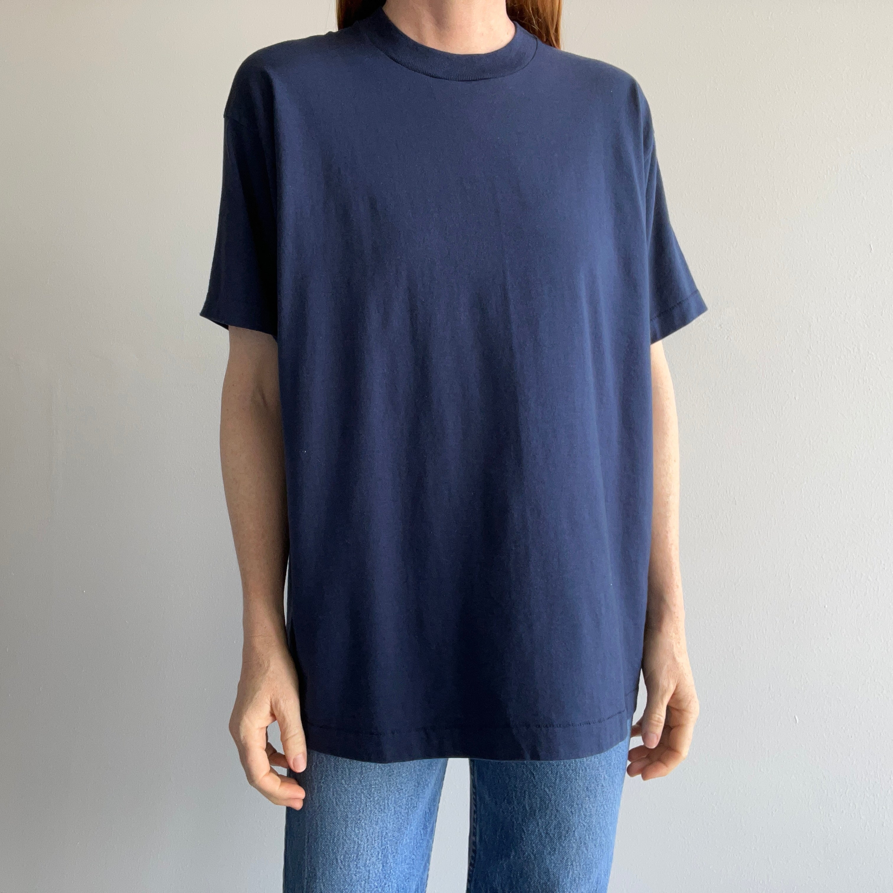 1980s Blank Navy Crew Neck By Screen Stars