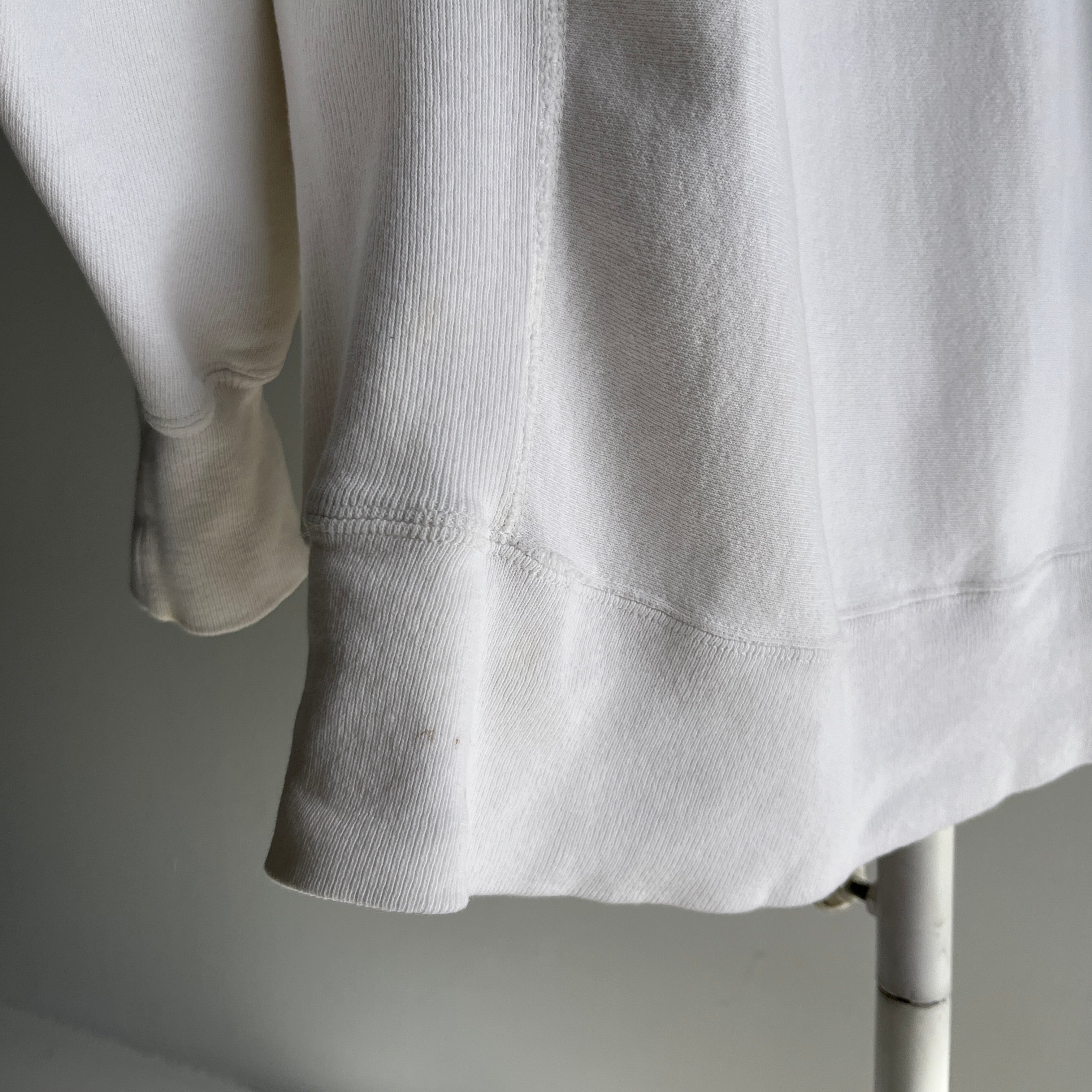 1980s Soft and Worn Heavyweight White Cotton Reverse Weave Sweatshirt