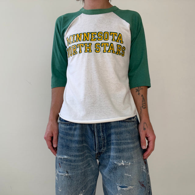 1970s Green and White Minnesota North Stars Baseball T Shirt