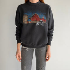 1989 (?) Embroidered Tractor on Screen Printed Barn Sweatshirt - THIS