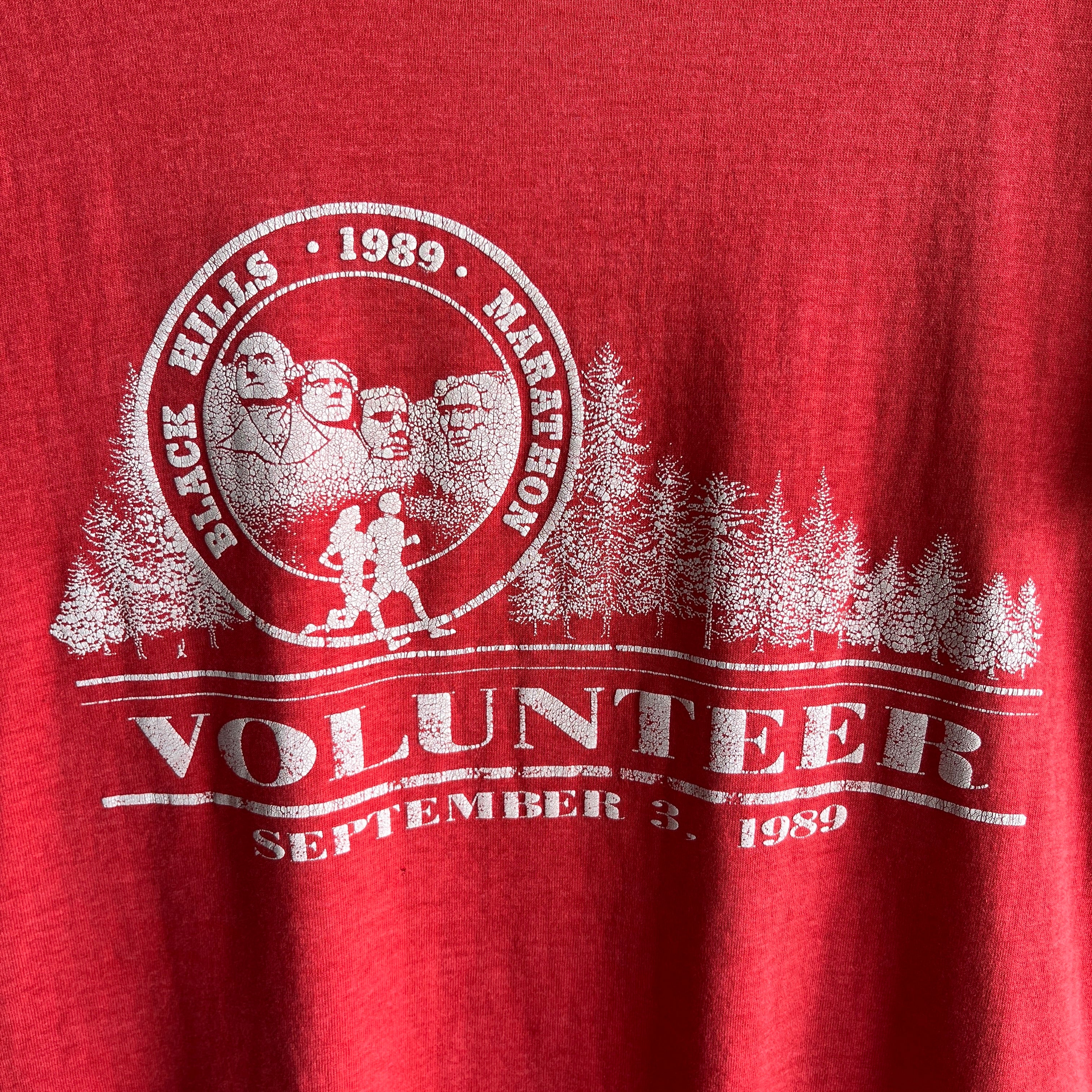 1989 Black Hills Marathon Volunteer Front and Back Worn T-Shirt