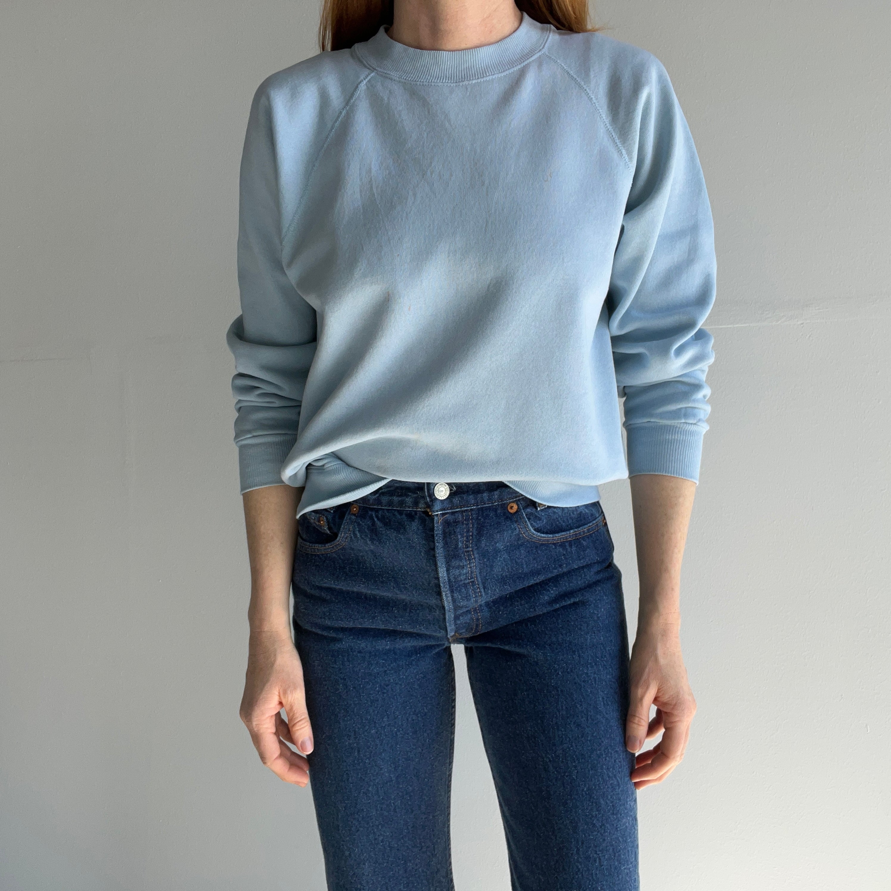 1990s Faded LA Sky (With a Little Pollution) Blue Blank Sweatshirt