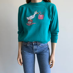 1980s DIY Needlepoint Goose with a Bow Painting Sweatshirt