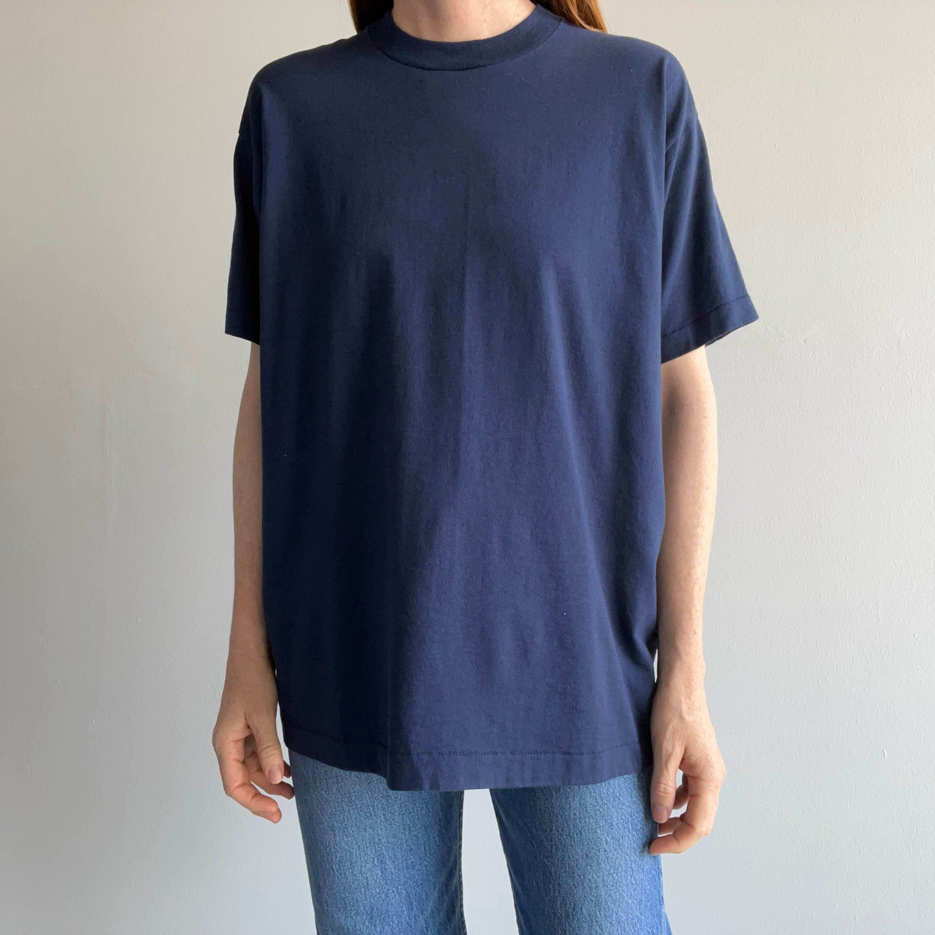 1980s Blank Navy Crew Neck By Screen Stars