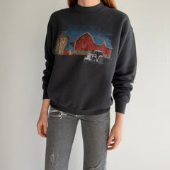 1989 (?) Embroidered Tractor on Screen Printed Barn Sweatshirt - THIS