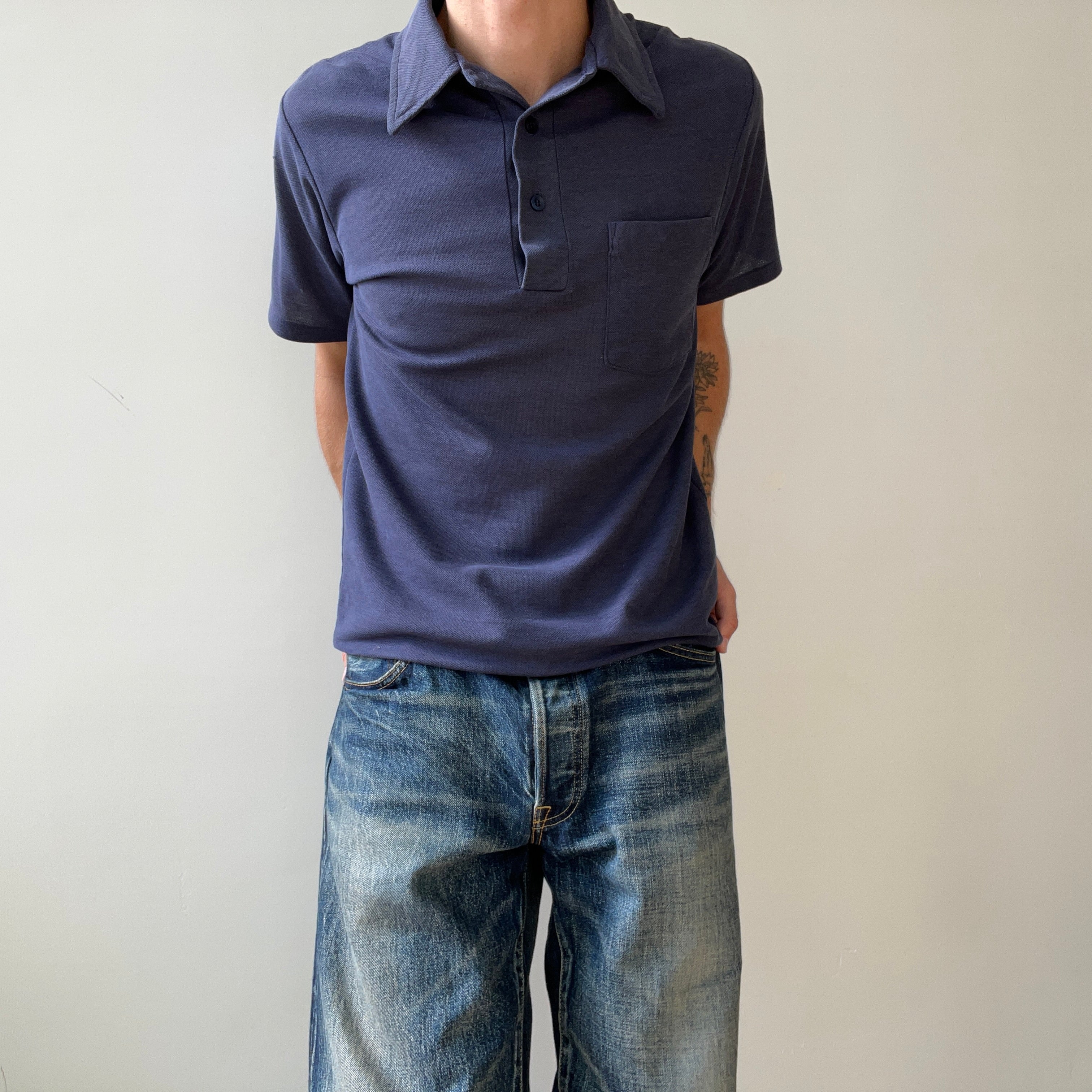 1980s Faded Navy Polo Style T Shirt