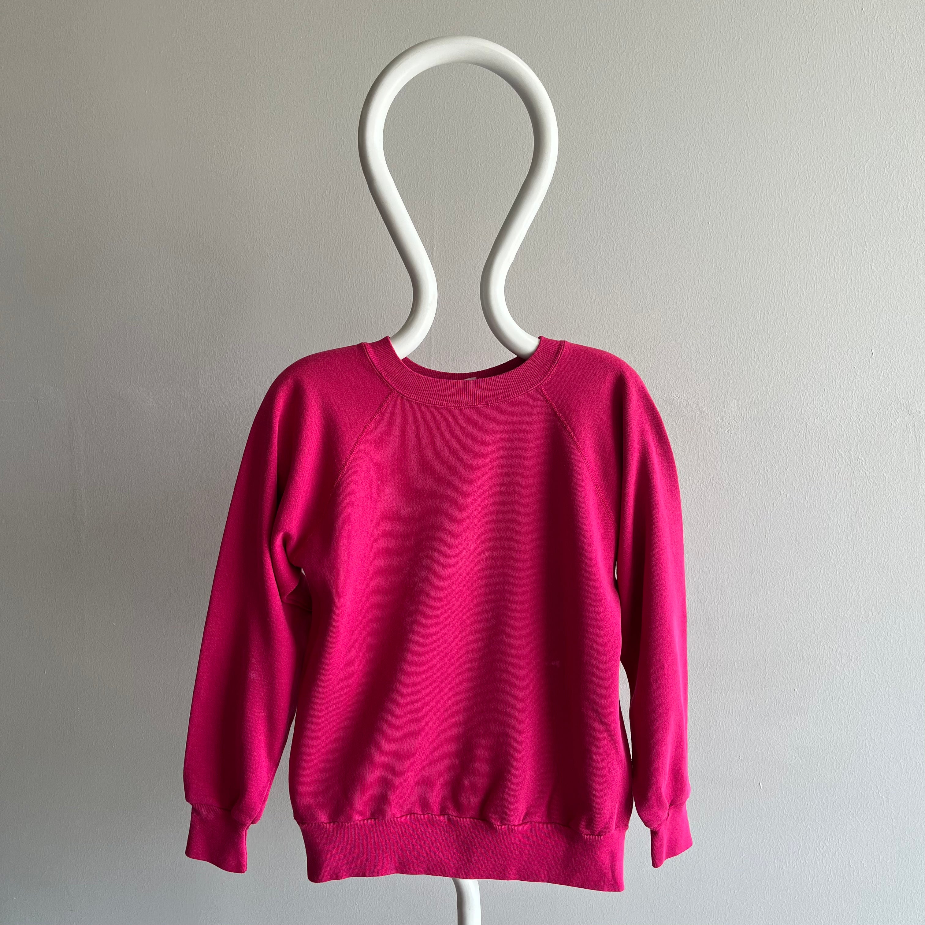 1980s Magenta Pink Sweatshirt with Bleach Staining