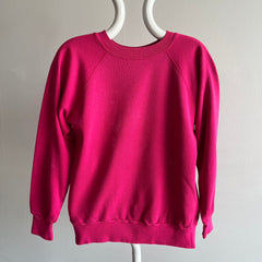 1980s Magenta Pink Sweatshirt with Bleach Staining