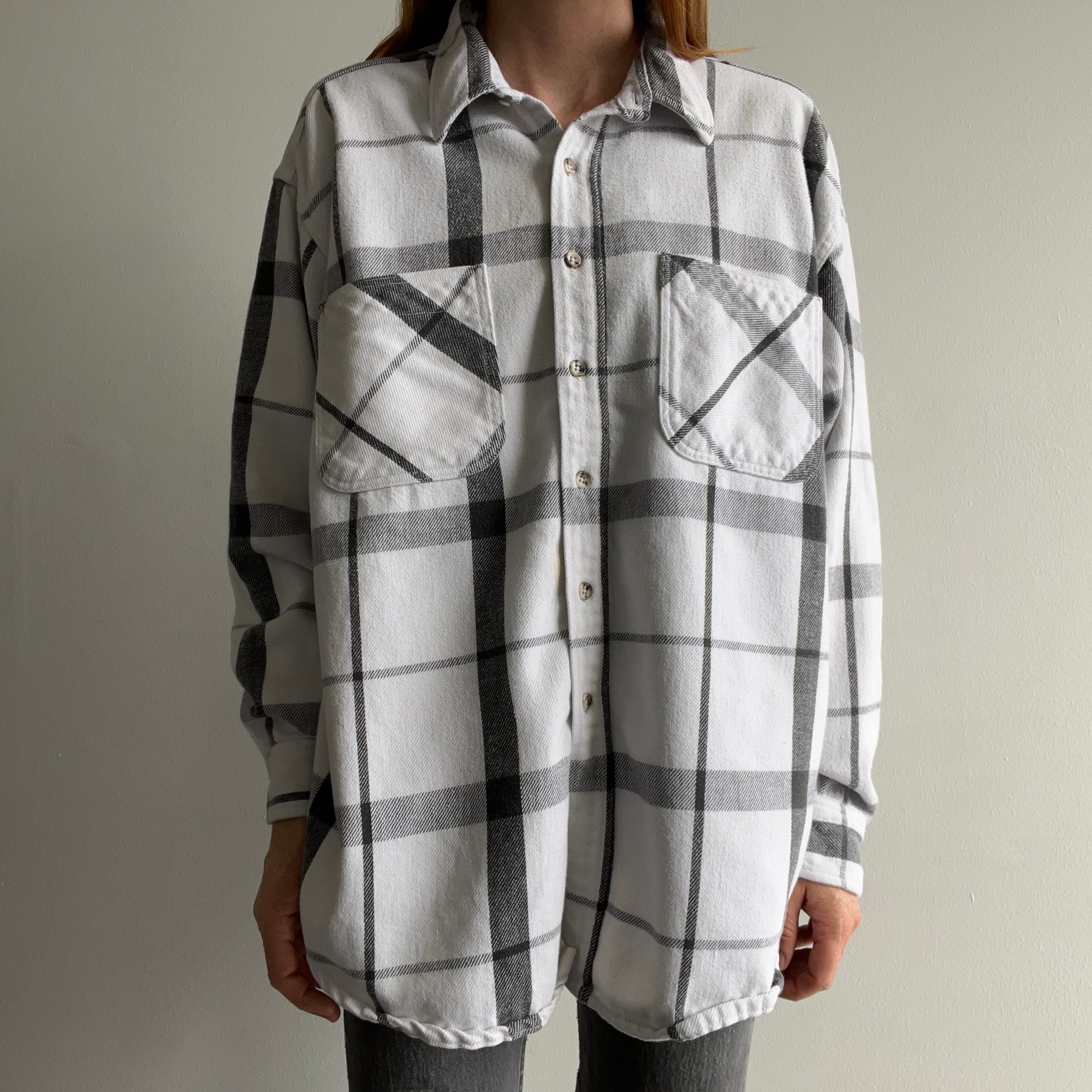 1990s St. John's Bay Black and White Cotton Flannel