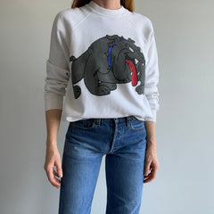 1980s Front and Back DIY Painted Bulldog Sweatshirt - !!!!!!