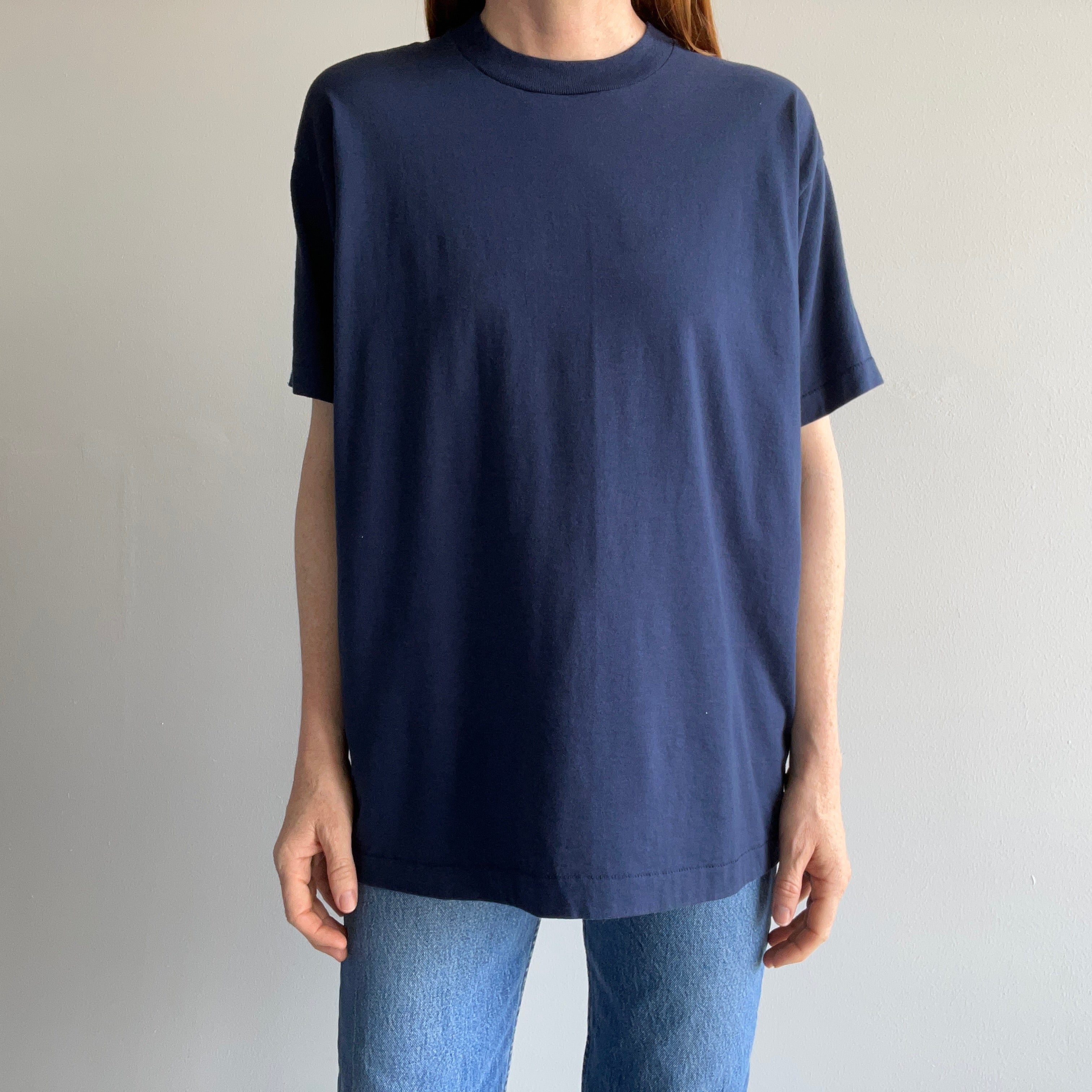 1980s Blank Navy Crew Neck By Screen Stars