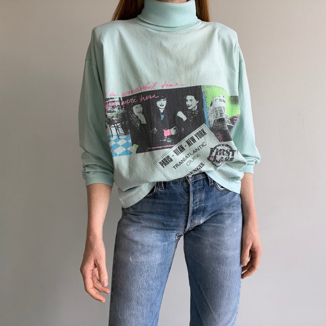 1980s Ultra Rad Boxy Turtleneck with Shoulder Pads Long Sleeve T-Shirt - Lots of Age Staining