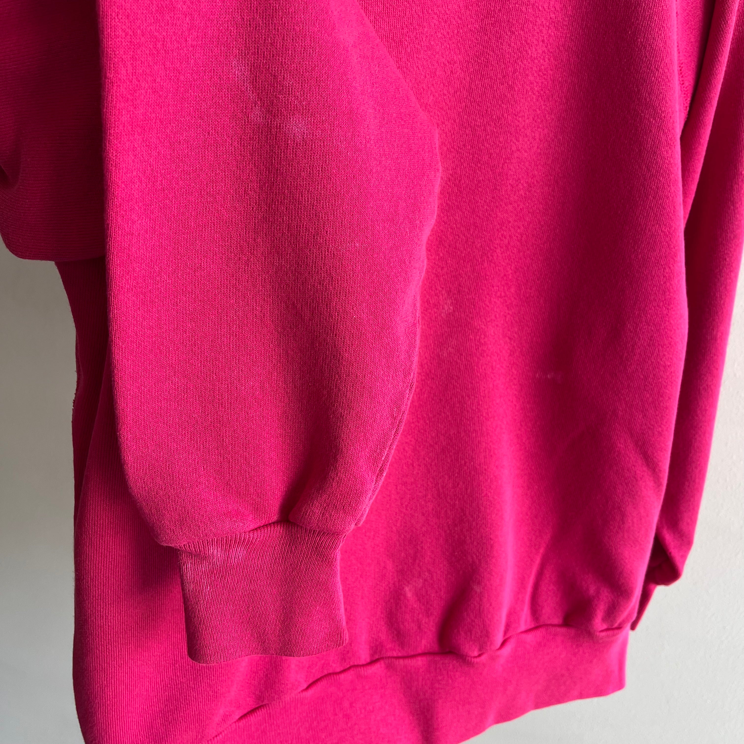 1980s Magenta Pink Sweatshirt with Bleach Staining