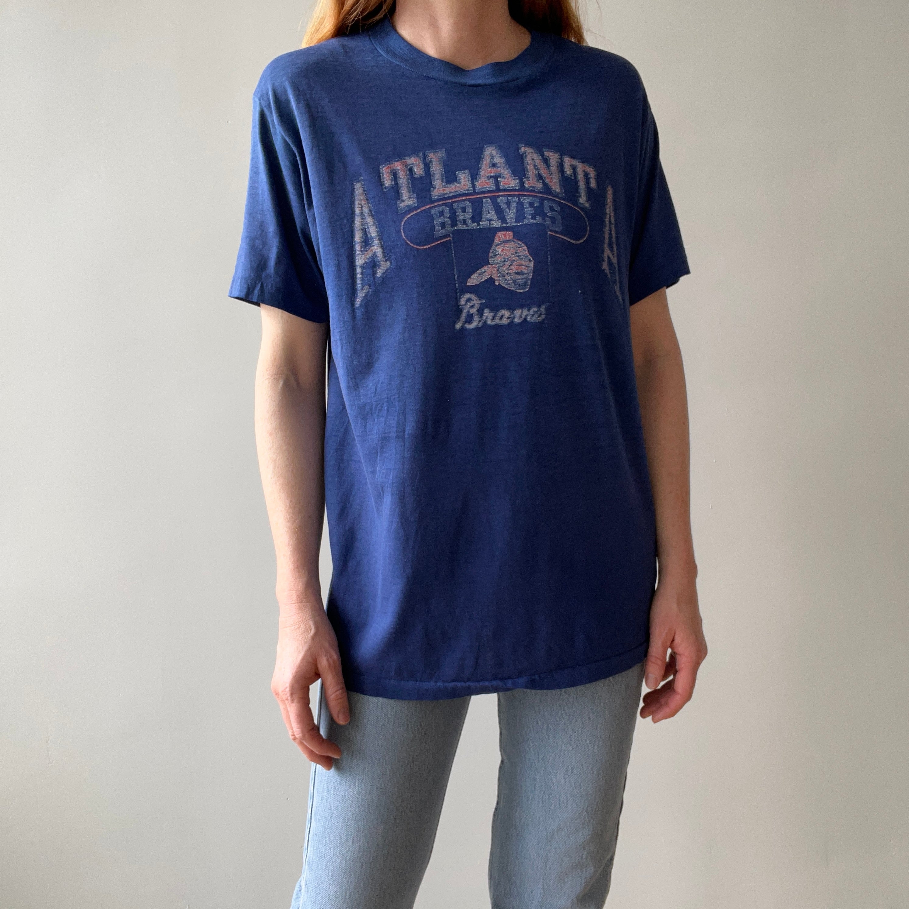 1980s Champion Brand Atlanta Braves Baseball Thinned Out and Worn T-Shirt