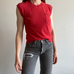 1970s Blank Red Pocket Muscle Tank