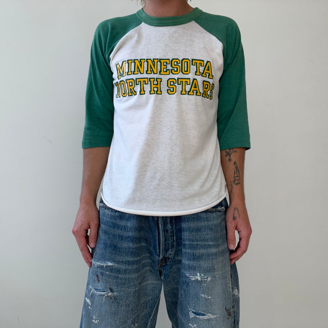 1970s Green and White Minnesota North Stars Baseball T Shirt