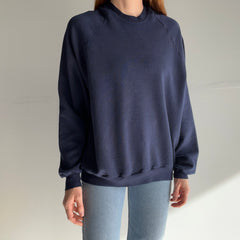 1970s Thinned Out To That Perfect Sheen Blank Navy Raglan Sweatshirt