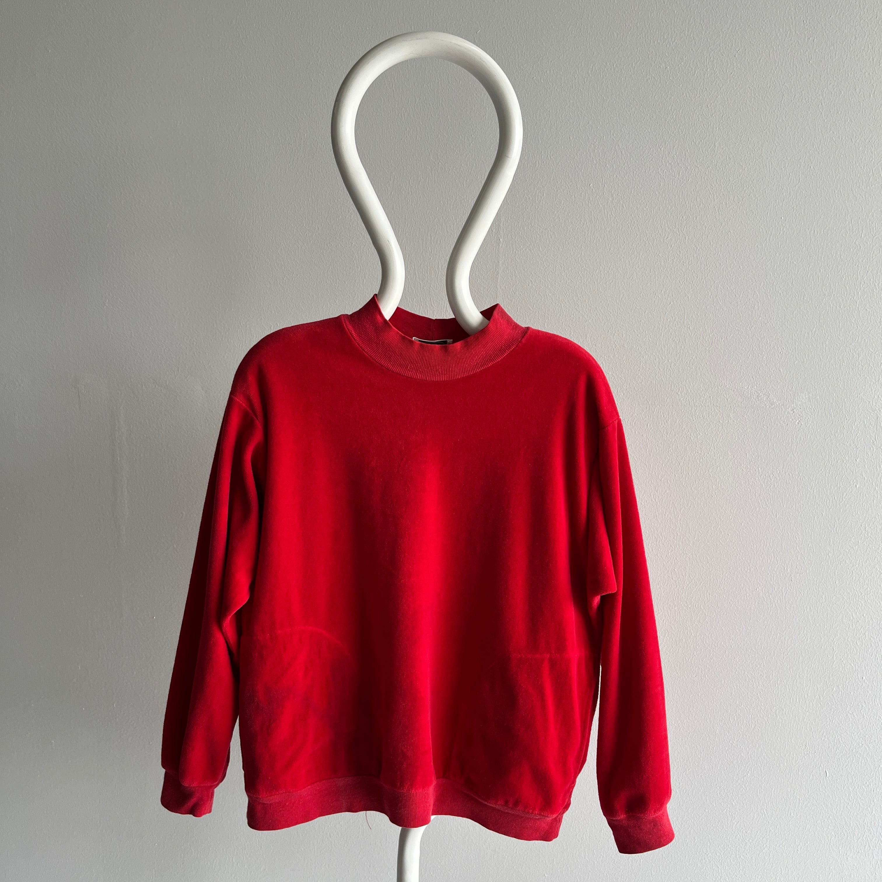 1980s Marshall Field's Velour Mock Sweatshirt with Pockets