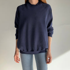 1970s Thinned Out To That Perfect Sheen Blank Navy Raglan Sweatshirt