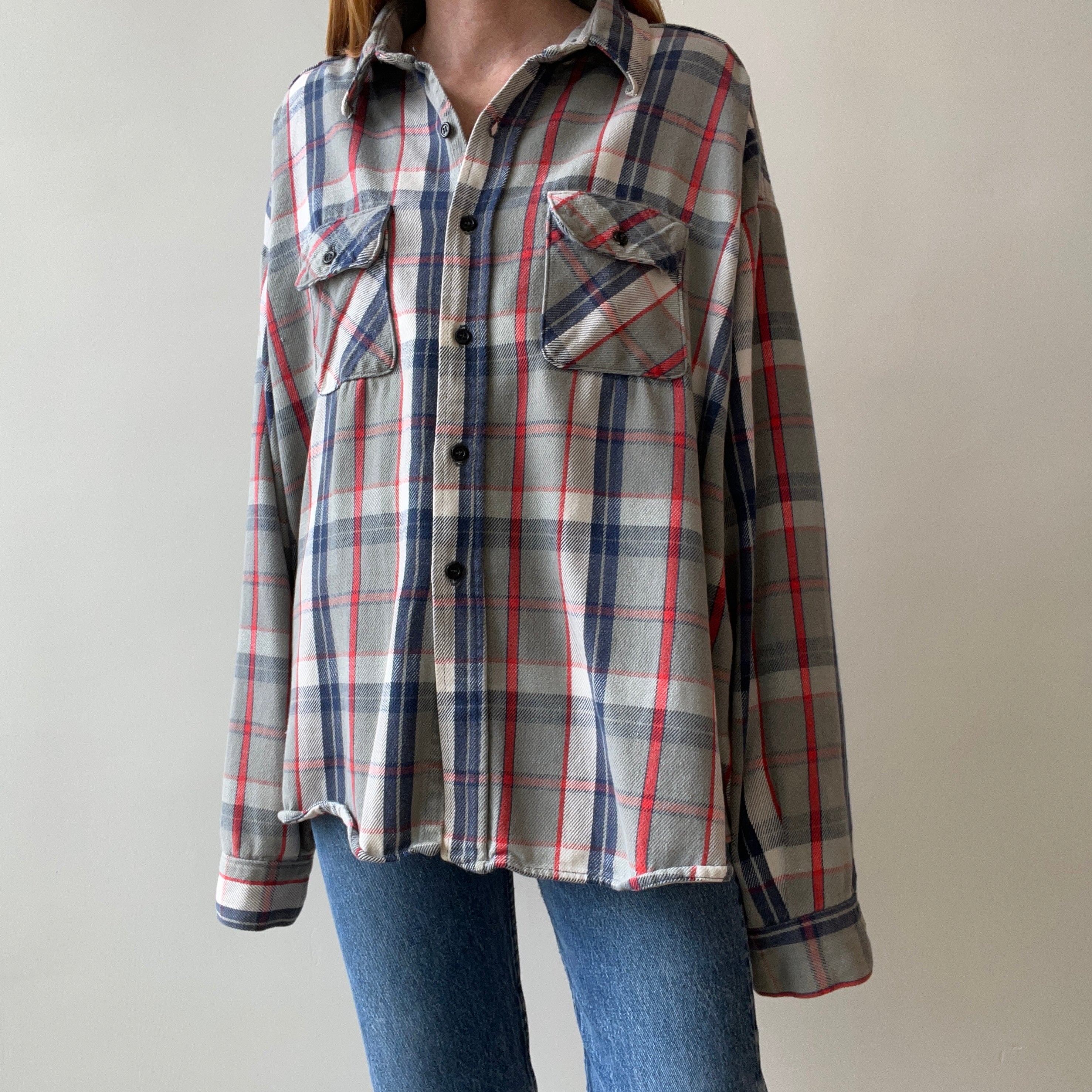 1990s Super Soft and Worn Relaxed Fit Flannel