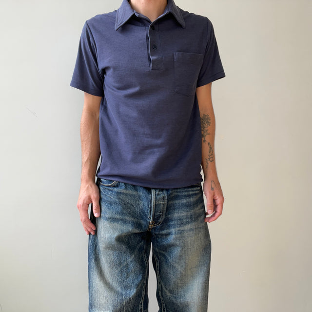1980s Faded Navy Polo Style T Shirt