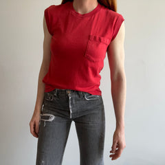 1970s Blank Red Pocket Muscle Tank