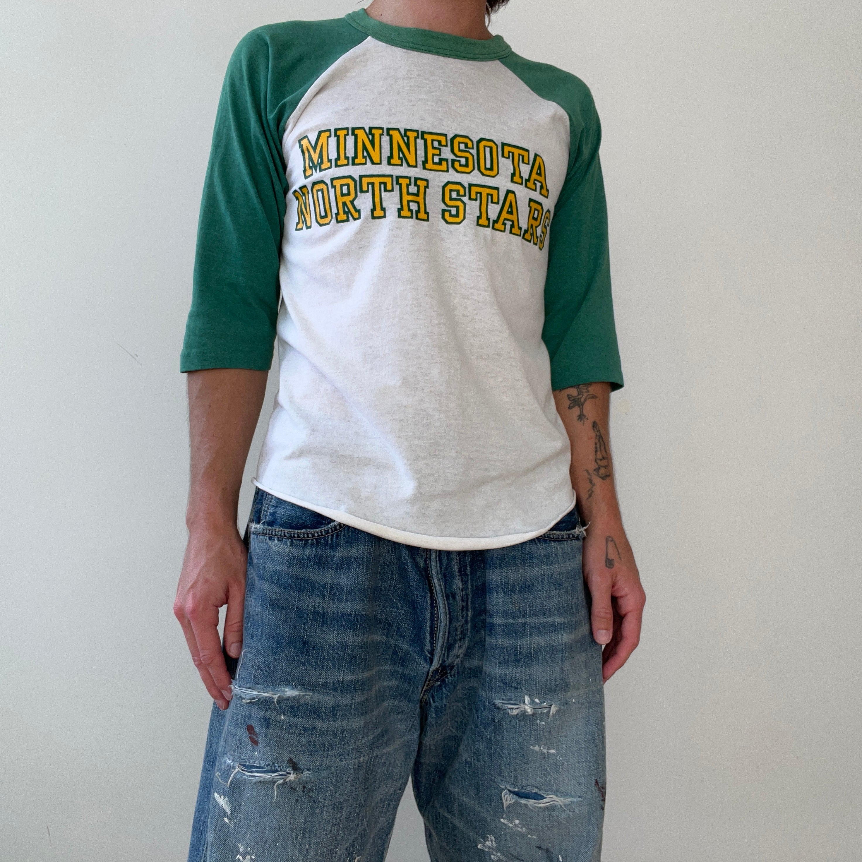 1970s Green and White Minnesota North Stars Baseball T Shirt
