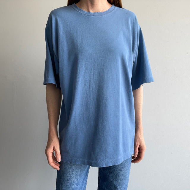 1990s Dusty Blue Cotton T-Shirt with Larger Short Sleeves