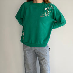 1980s One-Of-A-Kind HAND Embroidered Floral Front and Back Unbelievable Sweatshirt