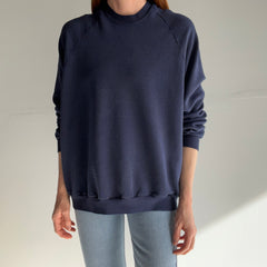 1970s Thinned Out To That Perfect Sheen Blank Navy Raglan Sweatshirt